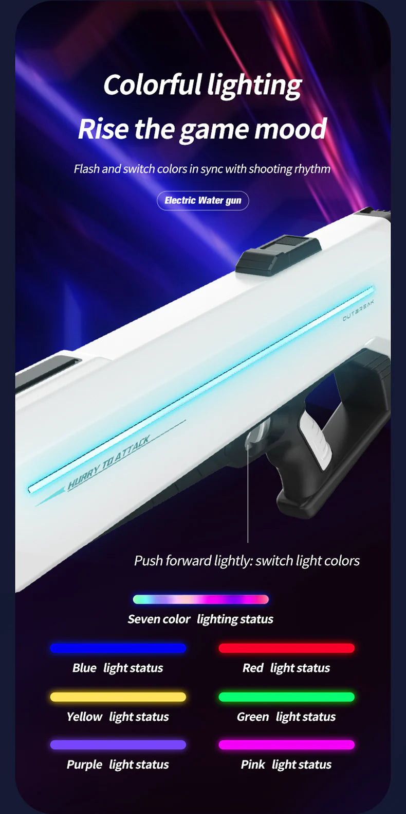 RapidJet Pro – Pistolet à Eau Électrique Futuriste avec Recharge Auto & Effets LED