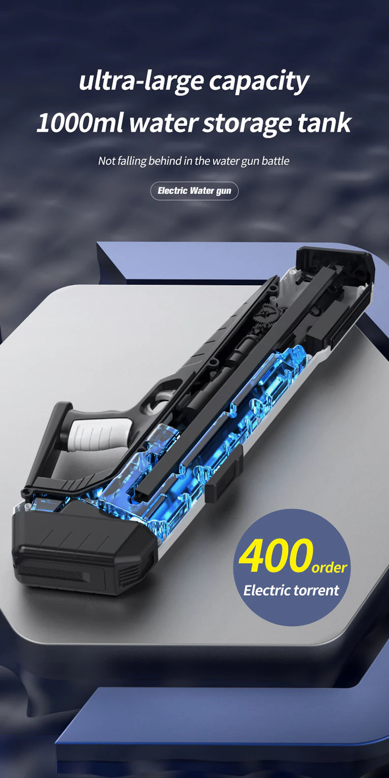 RapidJet Pro – Pistolet à Eau Électrique Futuriste avec Recharge Auto & Effets LED