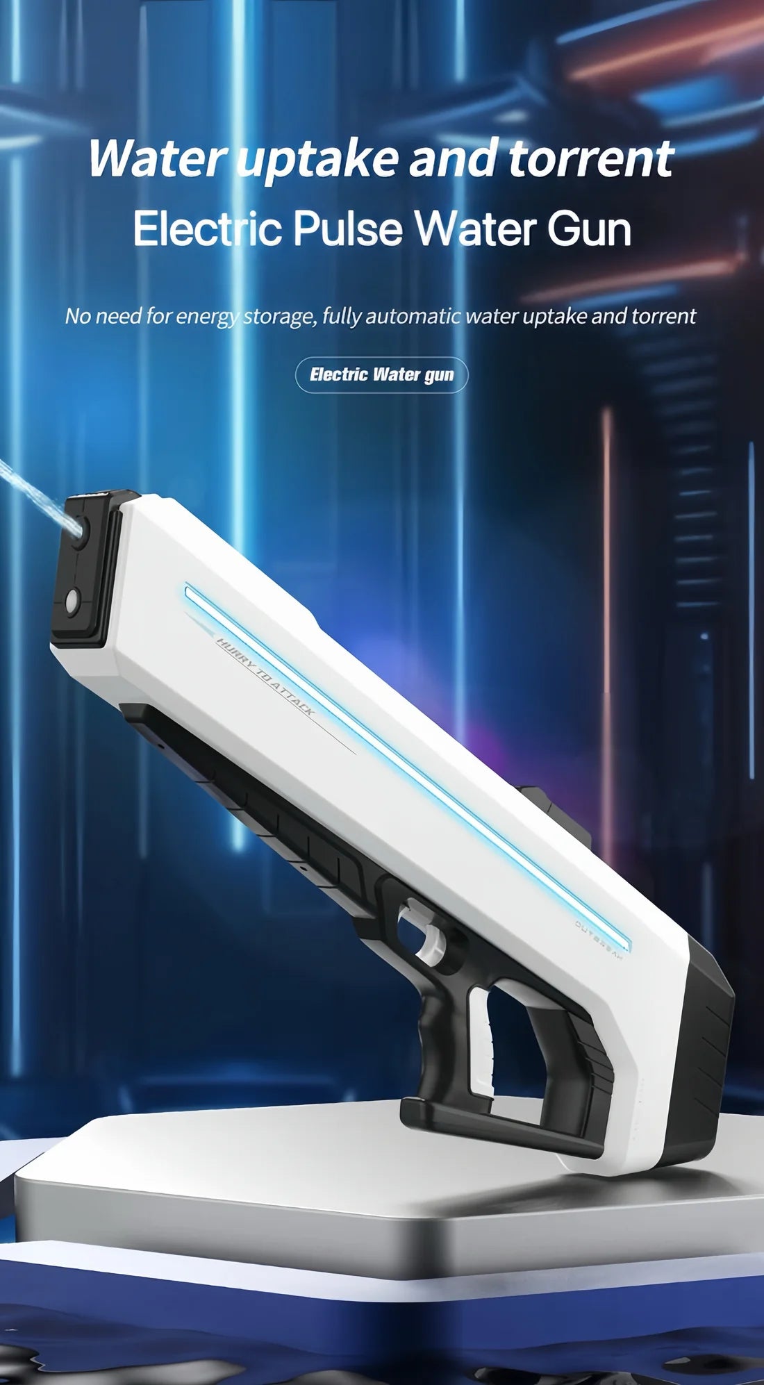 RapidJet Pro – Pistolet à Eau Électrique Futuriste avec Recharge Auto & Effets LED