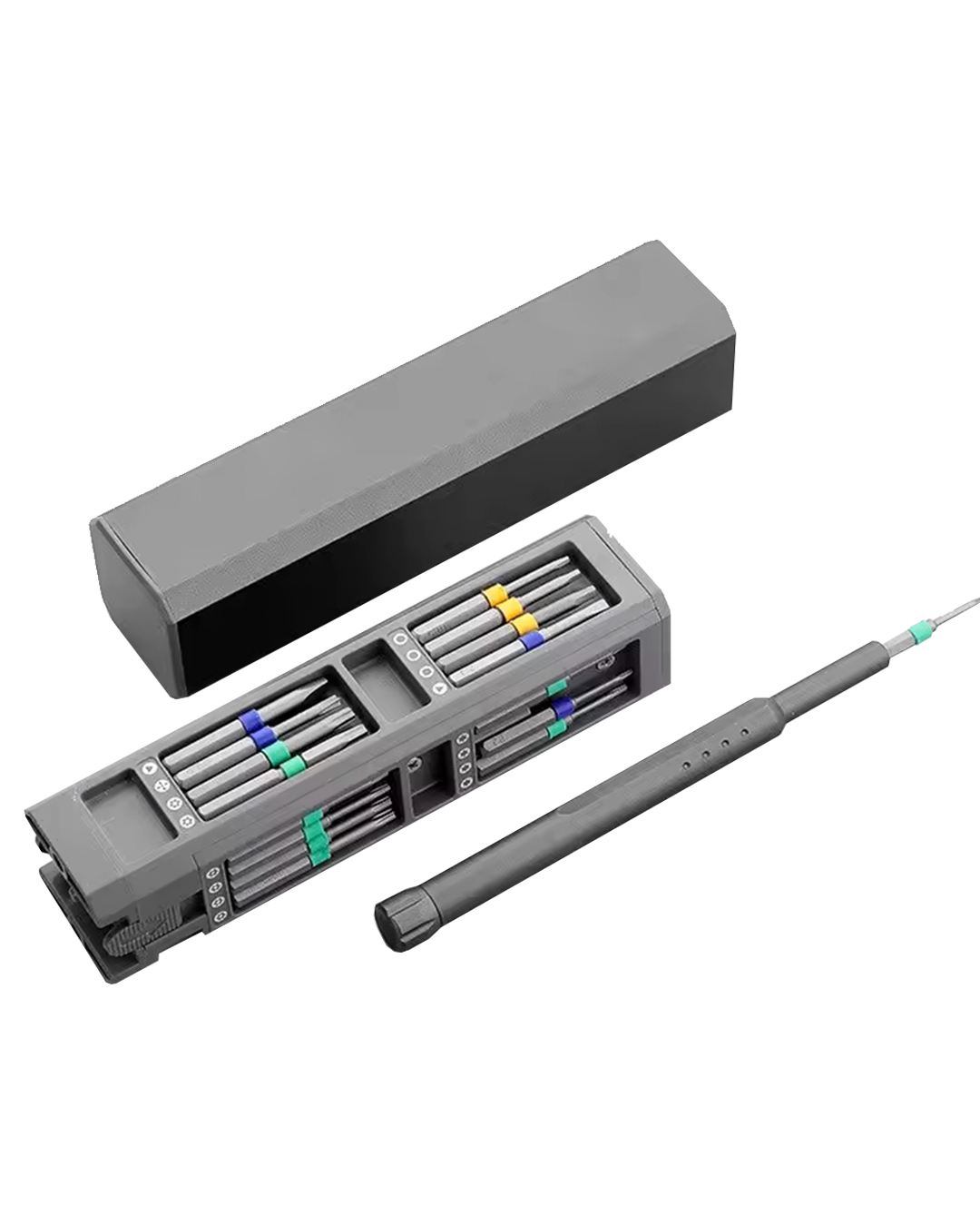 Kit tournevis de précision avec embouts magnétiques, manche aluminium et accessoires ESD dans coffret compact